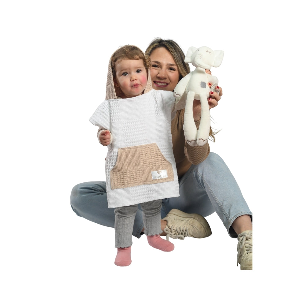 Eco Toalla Surf Orgánica Waffle Blanca & Beige Colección Calma