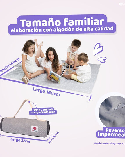 Manta de picnic y playa impermeable extra grande en color rosa de Amamantas, ideal para familias, resistente al agua y arena.