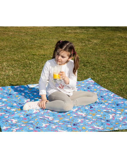 Manta Picnic y Playa Impermeable Infantil Unicornio Azul