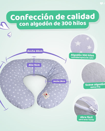 Cojín de Lactancia Algodón Gris Perla