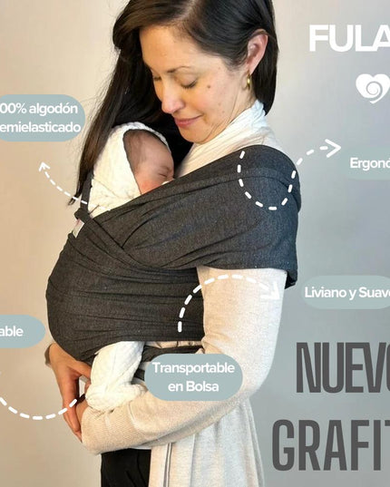 Fular Portabebé Algodón Semielasticado Marengo ergonómico Amamantas Chile