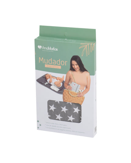 Mudador portátil y neceser impermeable grafito de Amamantas, ideal para cambiar a tu bebé con comodidad y estilo.