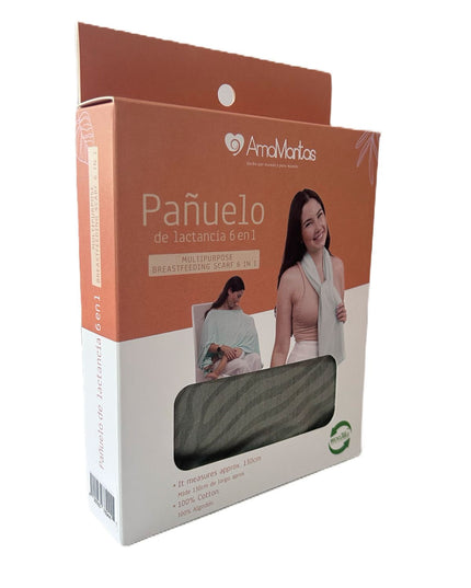 Pañuelo de lactancia 6 en 1 en algodón verde oliva, versátil y suave para mamá y bebé. Amamantas.