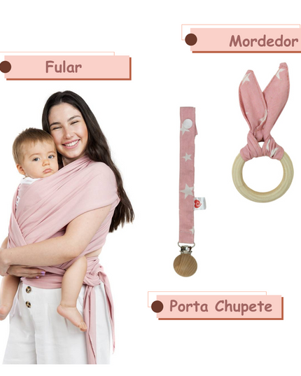 Ajuar (Fular + Portachupete + Mordedor Rosa)