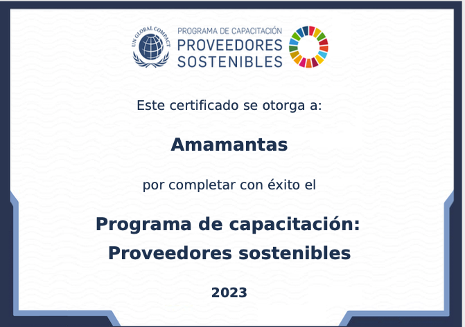 Amamantas certificados como Proveedor Sostenible