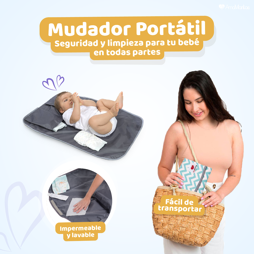 Mudador Portátil y Neceser Impermeable Gris